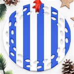 Vertical Stripes - White and Royal Blue Ornament (Round Filigree)