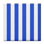 Vertical Stripes - White and Royal Blue Tile Coaster