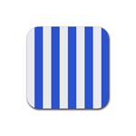 Vertical Stripes - White and Royal Blue Rubber Coaster (Square)