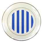 Vertical Stripes - White and Royal Blue Porcelain Plate