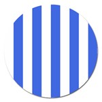 Vertical Stripes - White and Royal Blue Magnet 5  (Round)