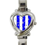Vertical Stripes - White and Blue Heart Italian Charm Watch
