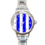 Vertical Stripes - White and Blue Round Italian Charm Watch