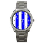 Vertical Stripes - White and Blue Sport Metal Watch