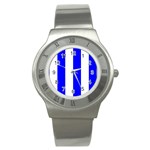 Vertical Stripes - White and Blue Stainless Steel Watch