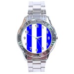 Vertical Stripes - White and Blue Stainless Steel Analogue Watch