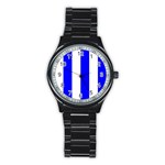 Vertical Stripes - White and Blue Stainless Steel Round Watch