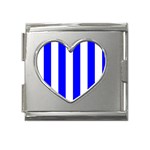 Vertical Stripes - White and Blue Mega Link Heart Italian Charm (18mm)