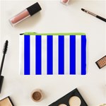 Vertical Stripes - White and Blue Canvas Cosmetic Bag (XS)