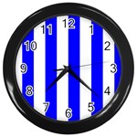 Vertical Stripes - White and Blue Wall Clock (Black)