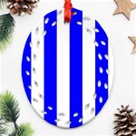 Vertical Stripes - White and Blue Ornament (Bell) Ornament (Oval Filigree)