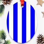 Vertical Stripes - White and Blue Oval Ornament (Two Sides)