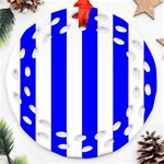 Vertical Stripes - White and Blue Round Filigree Ornament (Two Sides)