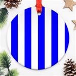 Vertical Stripes - White and Blue Round Ornament (Two Sides)
