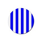 Vertical Stripes - White and Blue Rubber Round Coaster (4 pack)