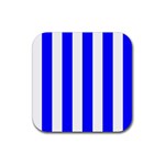 Vertical Stripes - White and Blue Rubber Coaster (Square)