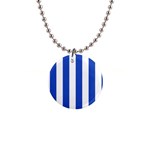 Vertical Stripes - White and Cerulean Blue 1  Button Necklace