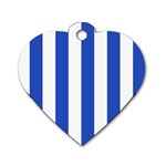 Vertical Stripes - White and Cerulean Blue Dog Tag Heart (Two Sides)