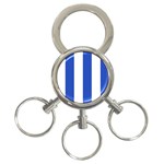 Vertical Stripes - White and Cerulean Blue 3-Ring Key Chain