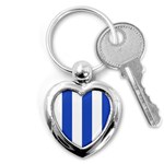 Vertical Stripes - White and Cerulean Blue Key Chain (Heart)