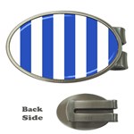 Vertical Stripes - White and Cerulean Blue Money Clip (Oval)