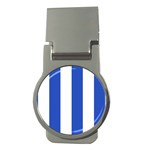 Vertical Stripes - White and Cerulean Blue Money Clip (Round)