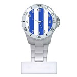 Vertical Stripes - White and Cerulean Blue Nurses Watch