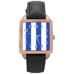 Vertical Stripes - White and Cerulean Blue Rose Gold Leather Watch