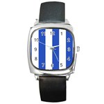Vertical Stripes - White and Cerulean Blue Square Metal Watch