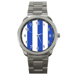 Vertical Stripes - White and Cerulean Blue Sport Metal Watch