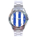 Vertical Stripes - White and Cerulean Blue Stainless Steel Analogue Watch