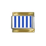 Vertical Stripes - White and Cerulean Blue Gold Trim Italian Charm (9mm)