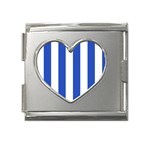 Vertical Stripes - White and Cerulean Blue Mega Link Heart Italian Charm (18mm)
