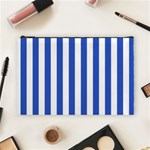 Vertical Stripes - White and Cerulean Blue Cosmetic Bag (L)