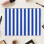 Vertical Stripes - White and Cerulean Blue Cosmetic Bag (XL)
