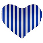Vertical Stripes - White and Cerulean Blue Large 19  Premium Heart Shape Cushion
