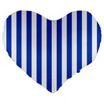 Vertical Stripes - White and Cerulean Blue Large 19  Premium Flano Heart Shape Cushion