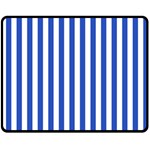 Vertical Stripes - White and Cerulean Blue Fleece Blanket (Medium) (One Side)