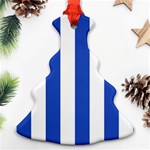 Vertical Stripes - White and Cerulean Blue Ornament (Christmas Tree)
