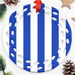 Vertical Stripes - White and Cerulean Blue Round Filigree Ornament (Two Sides)