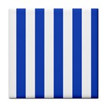Vertical Stripes - White and Cerulean Blue Tile Coaster