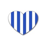 Vertical Stripes - White and Cerulean Blue Rubber Coaster (Heart)