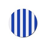 Vertical Stripes - White and Cerulean Blue Rubber Round Coaster (4 pack)