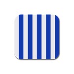 Vertical Stripes - White and Cerulean Blue Rubber Square Coaster (4 pack)