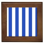 Vertical Stripes - White and Cerulean Blue Framed Tile