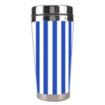 Vertical Stripes - White and Cerulean Blue Stainless Steel Travel Tumbler