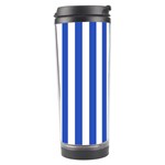 Vertical Stripes - White and Cerulean Blue Travel Tumbler