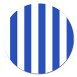 Vertical Stripes - White and Cerulean Blue Magnet 5  (Round)