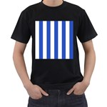 Vertical Stripes - White and Cerulean Blue Men s T-Shirt (Black)
