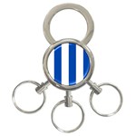 Vertical Stripes - White and Cobalt Blue 3-Ring Key Chain